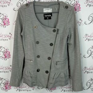 Kensie blazer buttons peplum grey Charcoal Double-Breasted Women's Blazer
